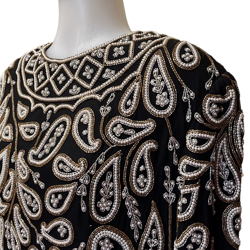 Vintage MARSHALL FIELD’S Silk Beaded Evening Top~Paisley Pattern~PL